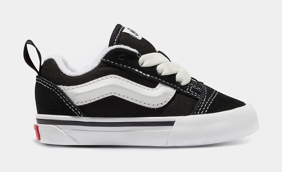 Exclusive Knu Skool Elastic Infant Toddler Skate Shoes (Black/White) — 2C — Front View