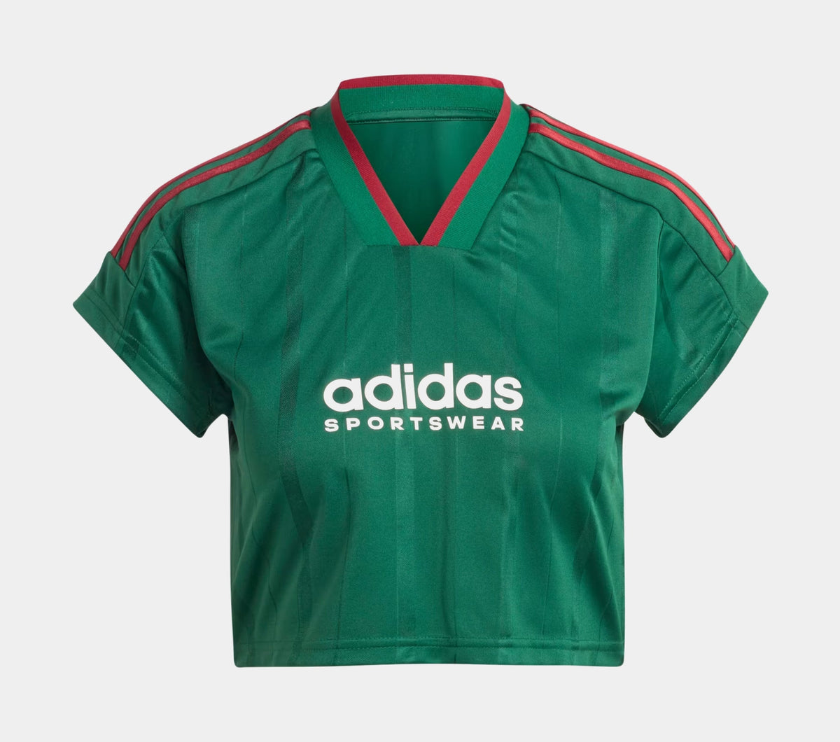 Exclusive Tiro Cut 3 Stripes Cropped Womens Jersey (Green) — XS — Front View