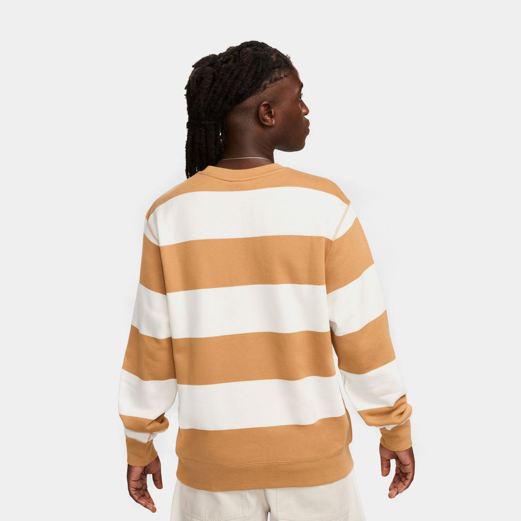 Exclusive Club Fleece Striped Heavyweight Mens Crewneck (Brown/White) — S — Side View