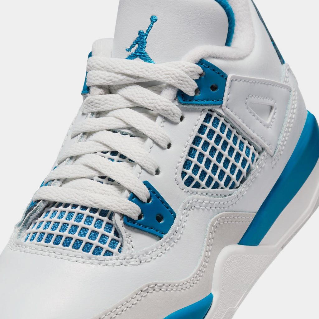 Exclusive Air Jordan 4 Retro Industrial Blue Preschool Lifestyle Shoes (Off White/Industrial Blue/Neutral Grey) — 10.5C — Side View