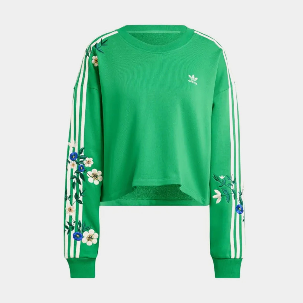 Exclusive Floral Graphics Womens Crewneck (Green/White) — XS — Front View