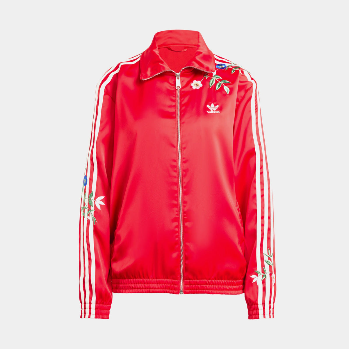 Exclusive Floral Firebird Zip Up Womens Jacket (Red/White) — XS — Front View