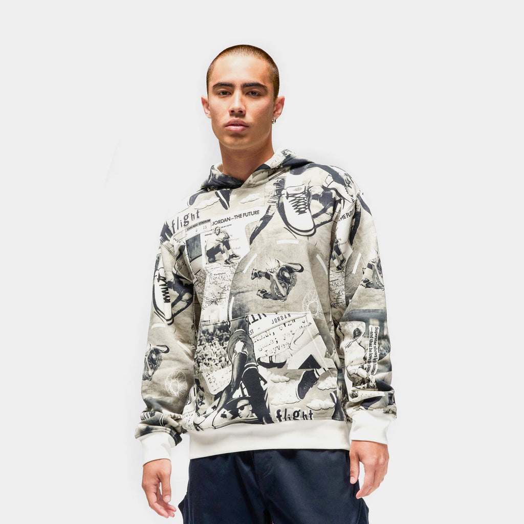 Exclusive Brooklyn Fleece Flight All Over Print Pullover Mens Hoodie (Black/White) — S — Front View
