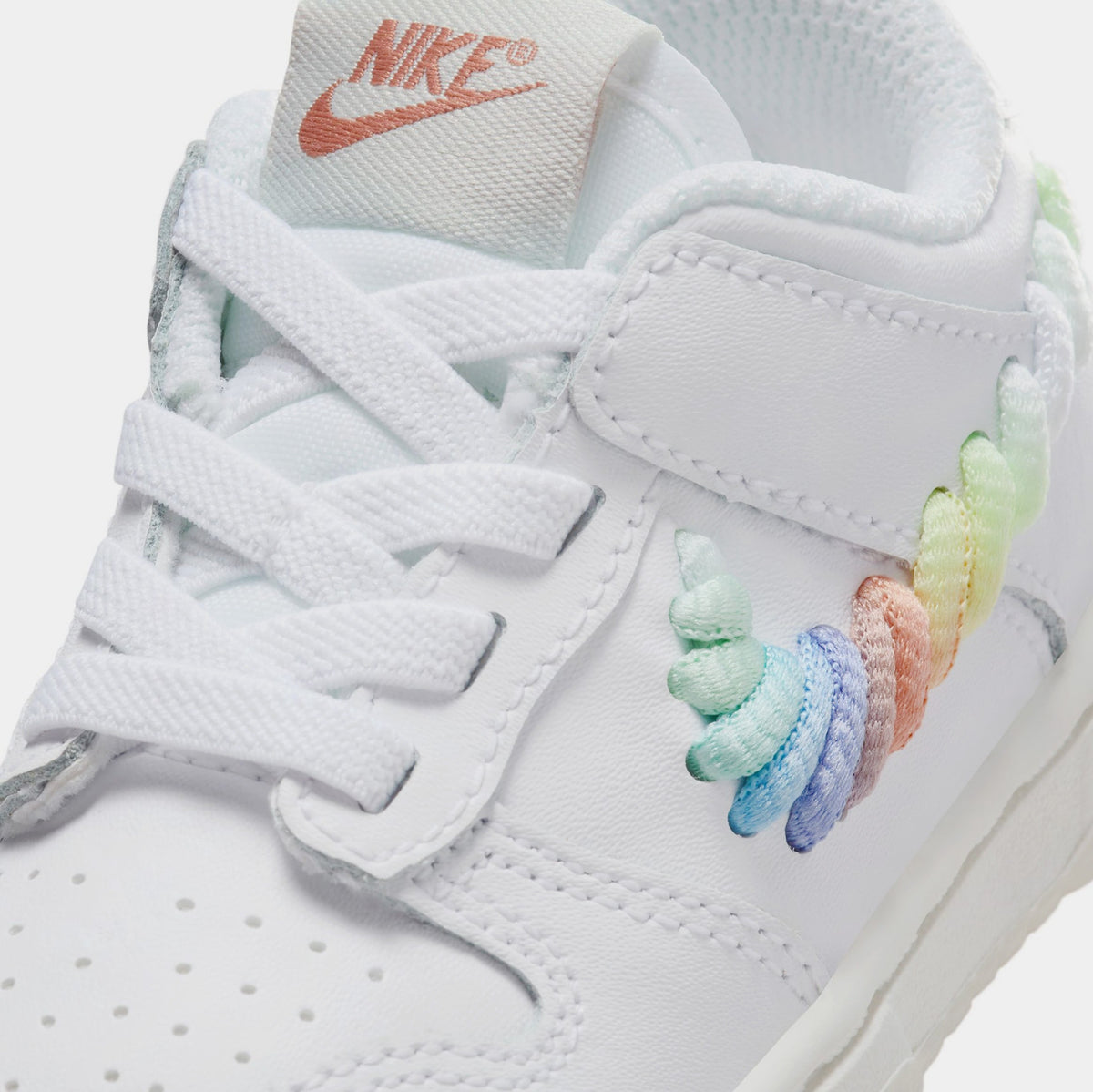 Exclusive Dunk Low SE Rainbow Swoosh Infant Toddler Lifestyle Shoes (White/Multi Color/Dark Pony/Light Silver) — 2C — Side View