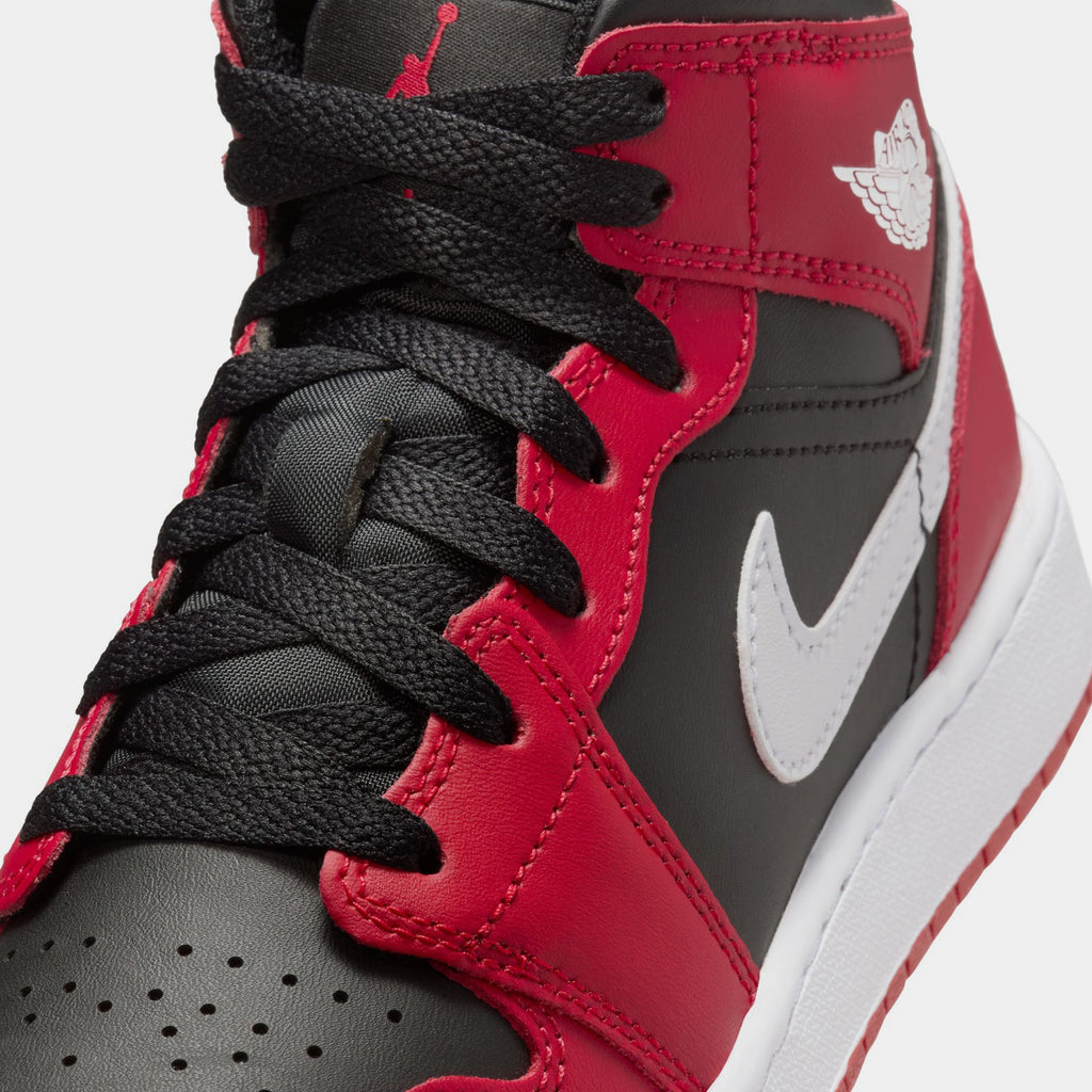 Exclusive Air Jordan 1 Mid Grade School Lifestyle Shoes (Black/Gym Red/White) — 3.5Y — Side View