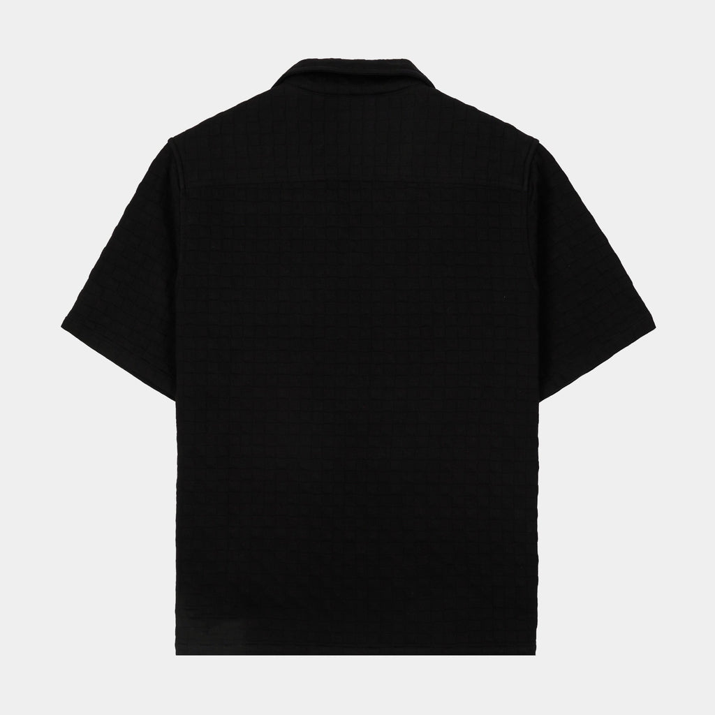 Exclusive Checkered Knit Mens Short Sleeve Shirt (Black) — S — Side View