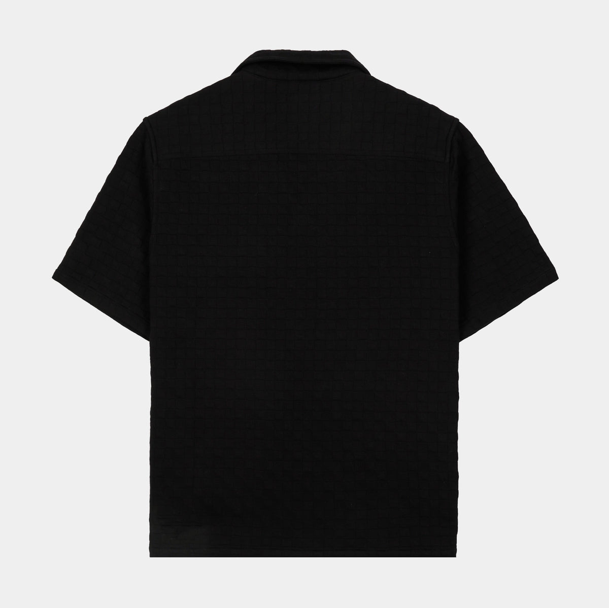 Exclusive Checkered Knit Mens Short Sleeve Shirt (Black) — S — Side View