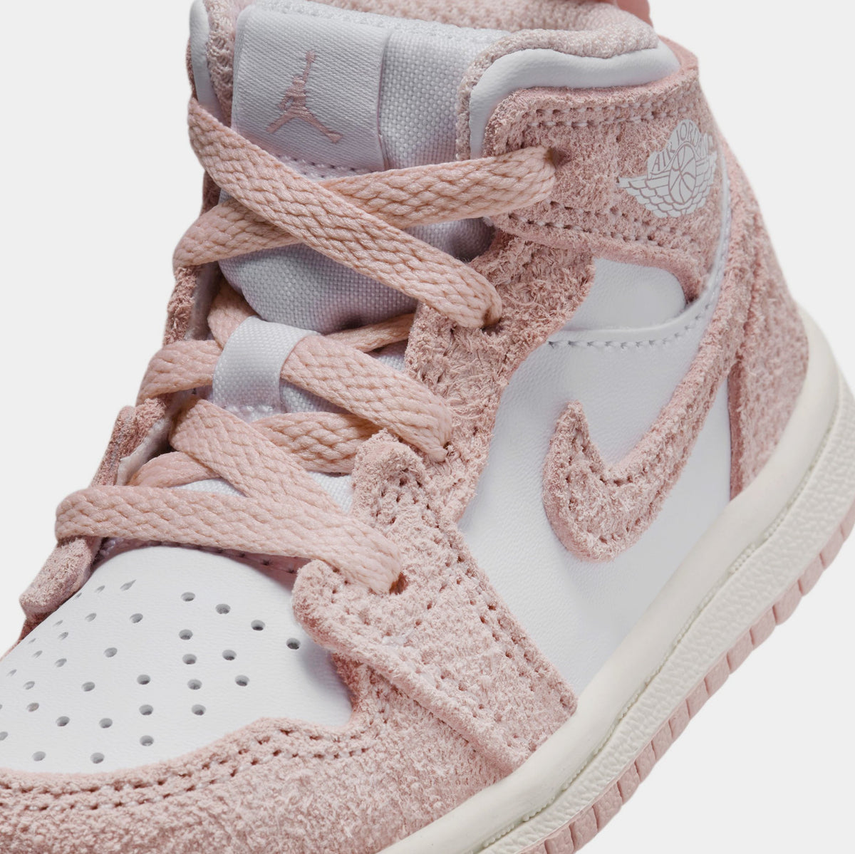 Exclusive Air Jordan 1 Mid SE Infant Toddler Lifestyle Shoes (White/Legend Pink/Sail) — 2C — Side View