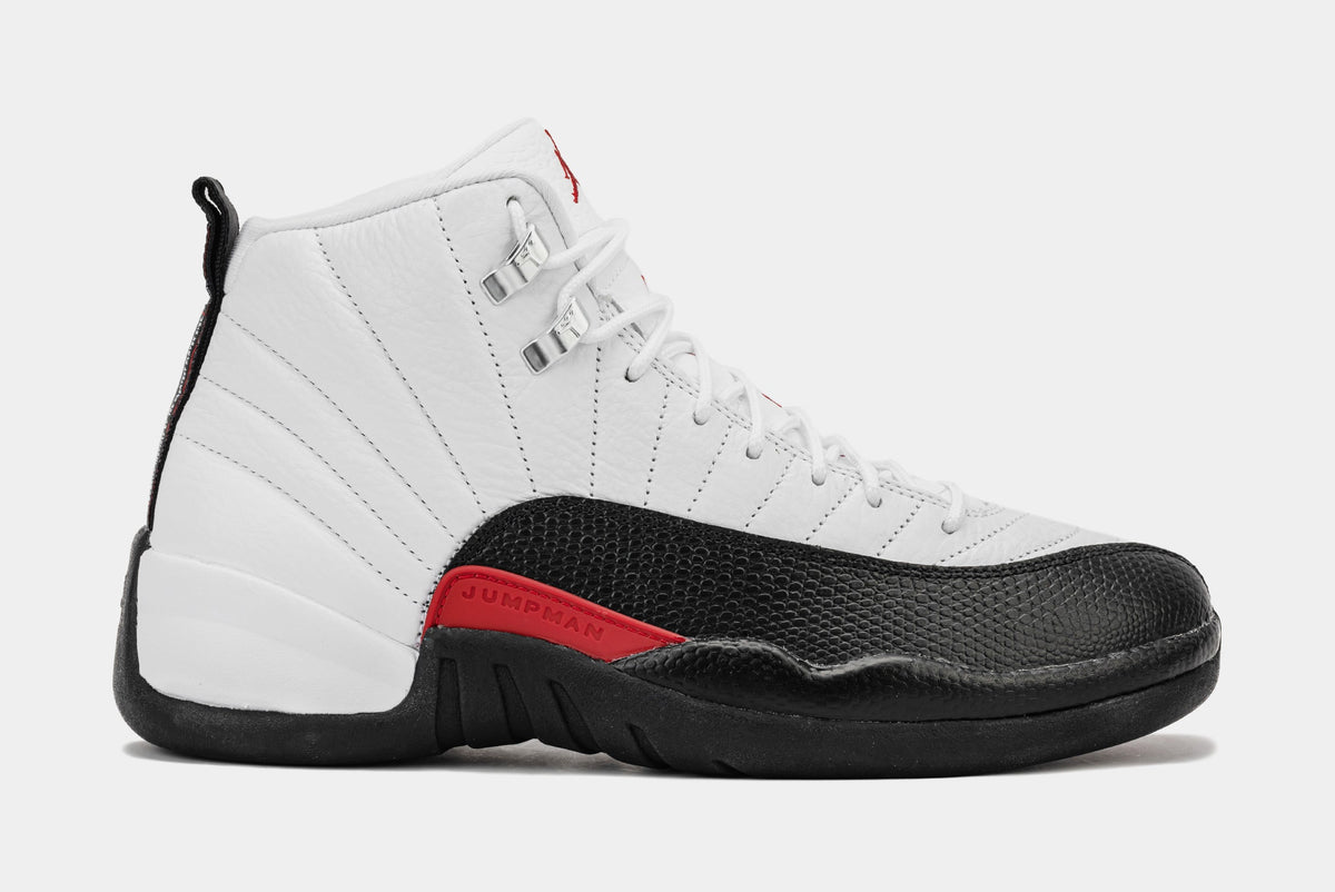 Exclusive Air Jordan 12 Retro Taxi Flip Mens Lifestyle Shoes (White/Gym Red/Black) — 7 — Front View