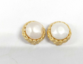 Chanel Vintage Round Clip-On Earrings Metal With Faux Pearl Gold Gold_Plated Earrings Jewelry (Pre-Owned)