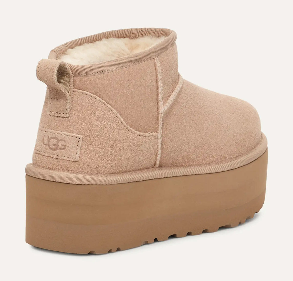 Exclusive Classic Ultra Mini Platform Womens Boots (Beige) — 5 — Back View