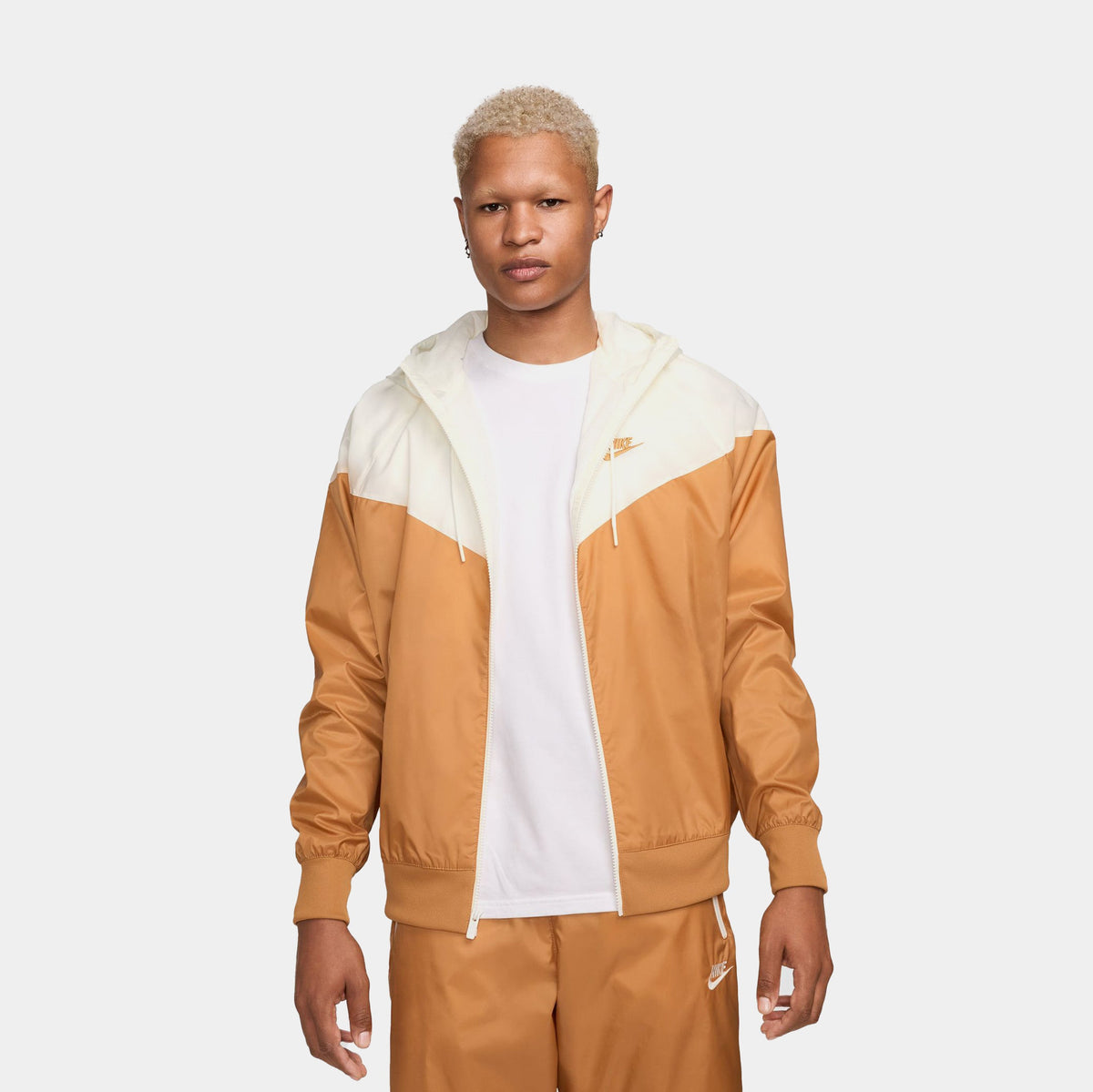 Exclusive NSW Full Zip Windrunner Mens Jacket (Brown/Beige) — S — Front View