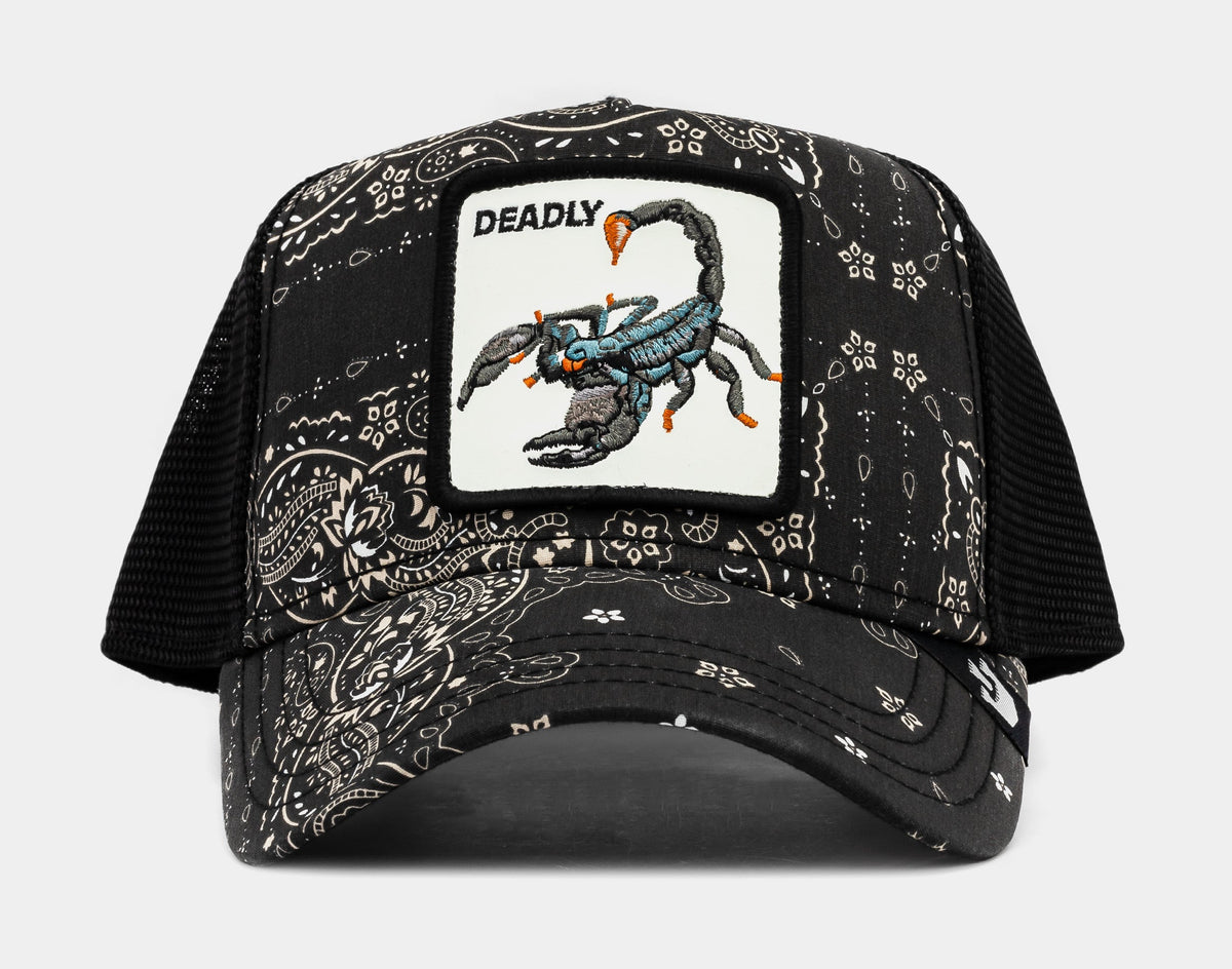 Exclusive Diamonds and Pearls Paisley Trucker Mens Hat (Black/Beige) — OS — Front View