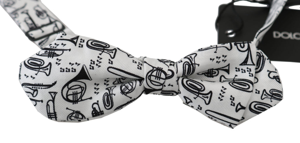 Dolce & Gabbana White Instruments Adjustable Neck Papillon Men Bow Men's Tie