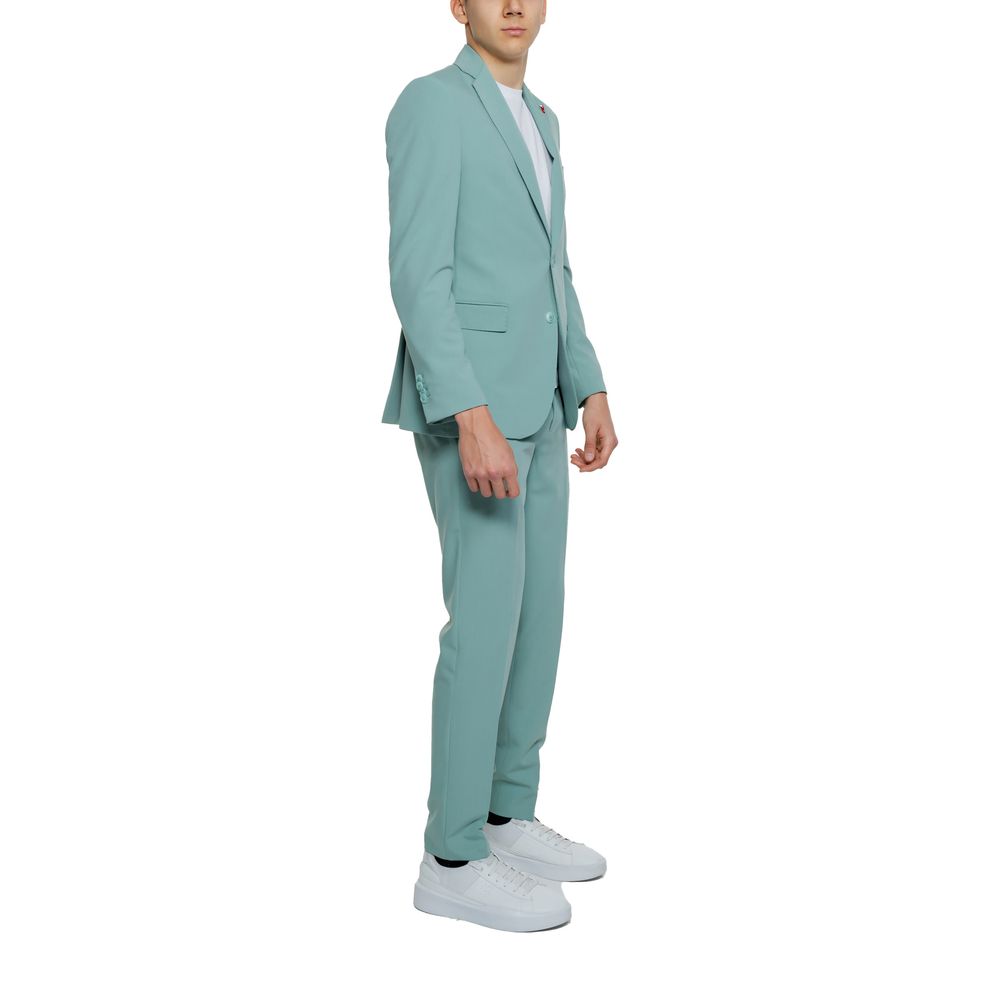 Mulish Green Polyester Two-Piece Men's Suit