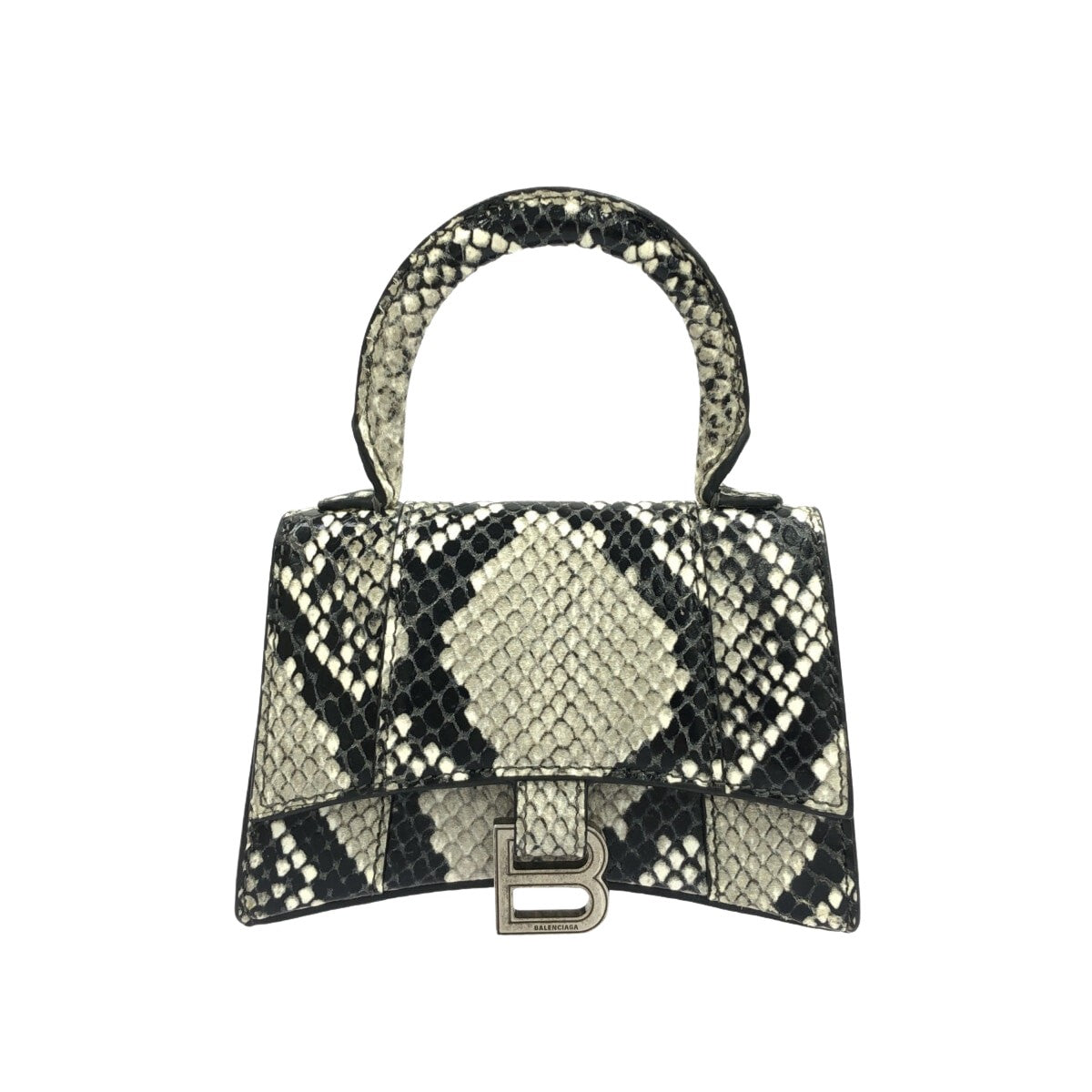 Balenciaga Hourglass Top Handle Bag Python Embossed Leather Gray Calfskin Handbag (Pre-Owned)