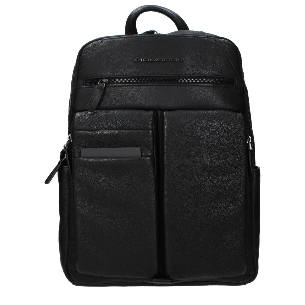 Piquadro Black Leather Men's Backpack