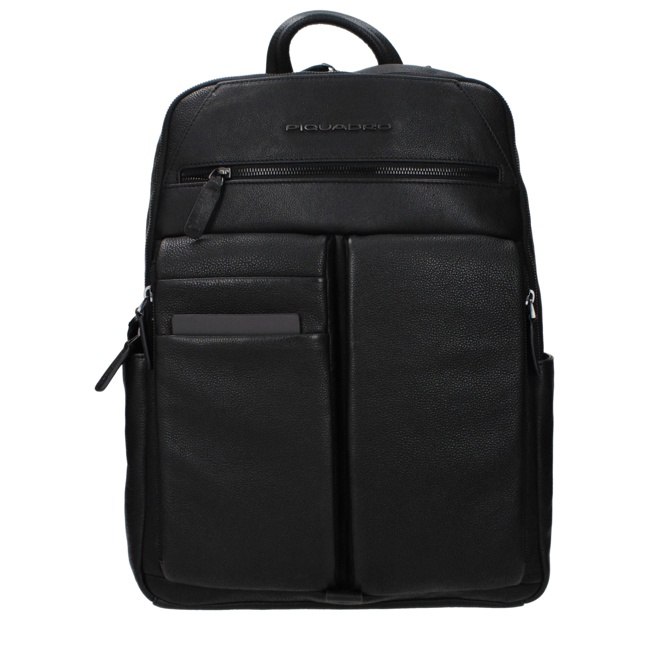 Piquadro Black Leather Men's Backpack