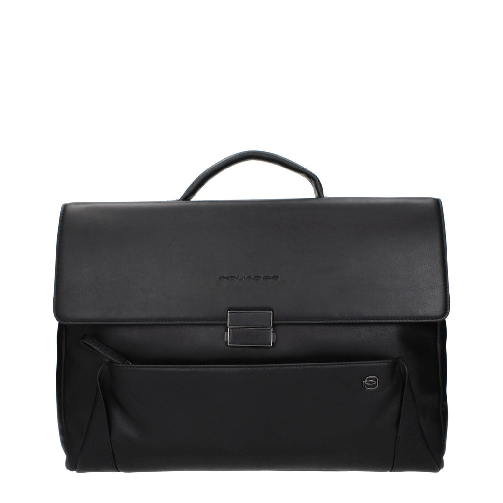 Piquadro Black Leather Business And Laptop Men's Bag