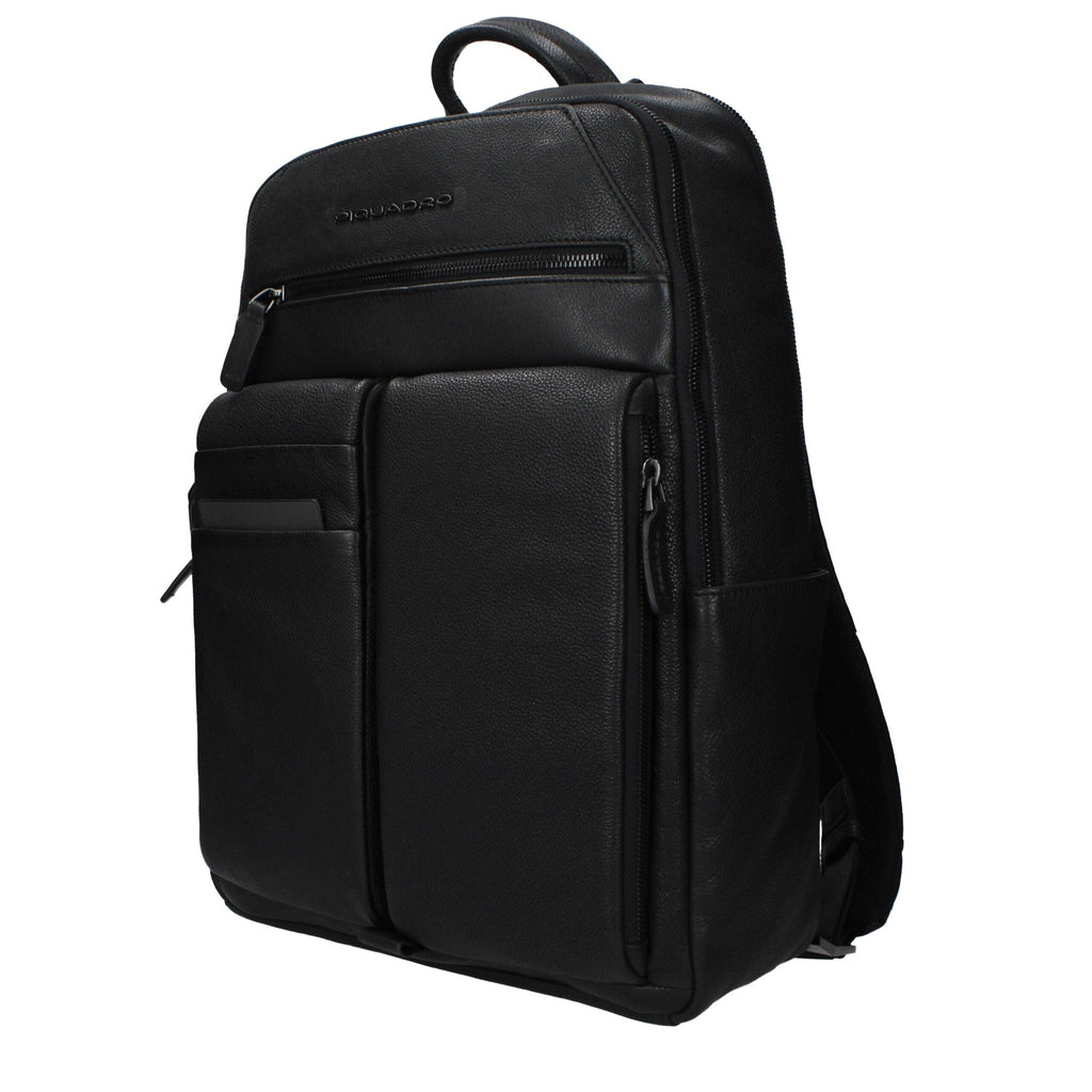 Piquadro Black Leather Men's Backpack