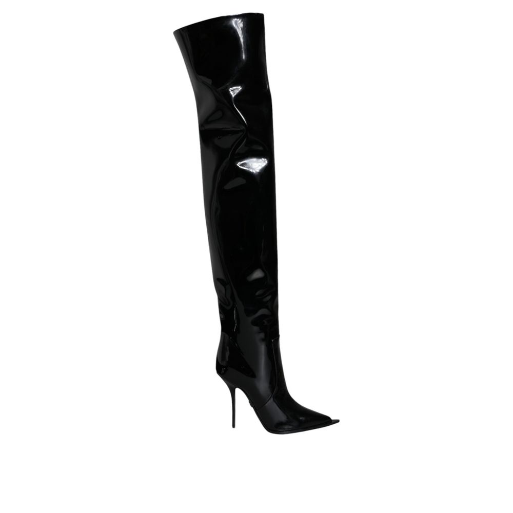 Dolce & Gabbana Black Leather Over The Women's Knee
