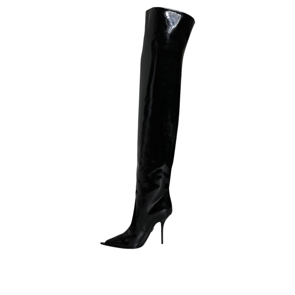 Dolce & Gabbana Black Leather Over The Women's Knee