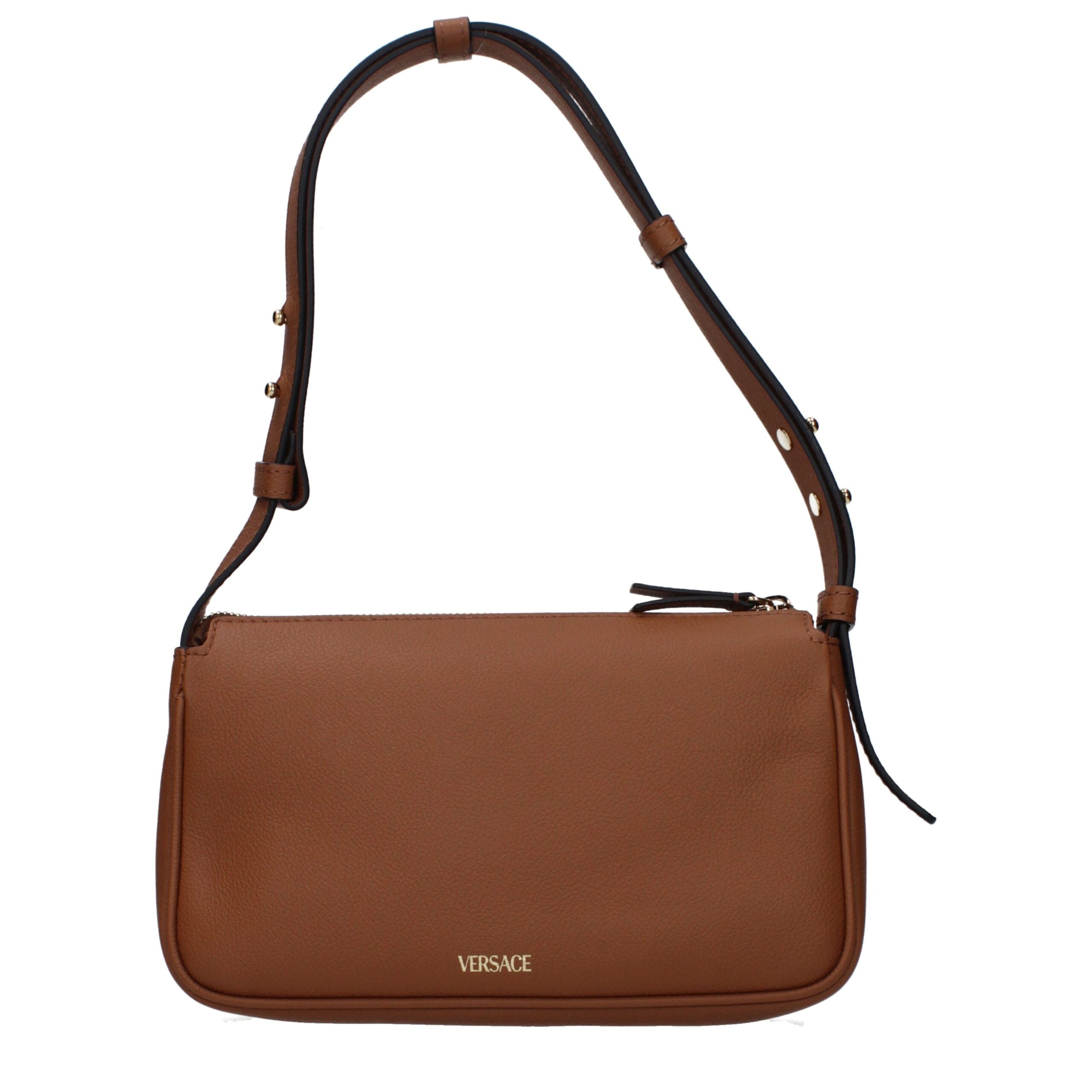 Versace Brown Leather Shoulder Women's Bag