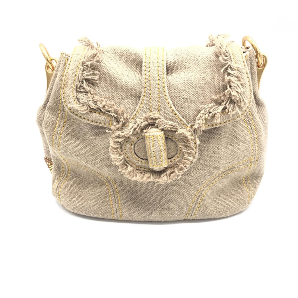 Prada Fringe Canvas Crossbody Handbag With Gold Women's Accents (Pre-Owned)