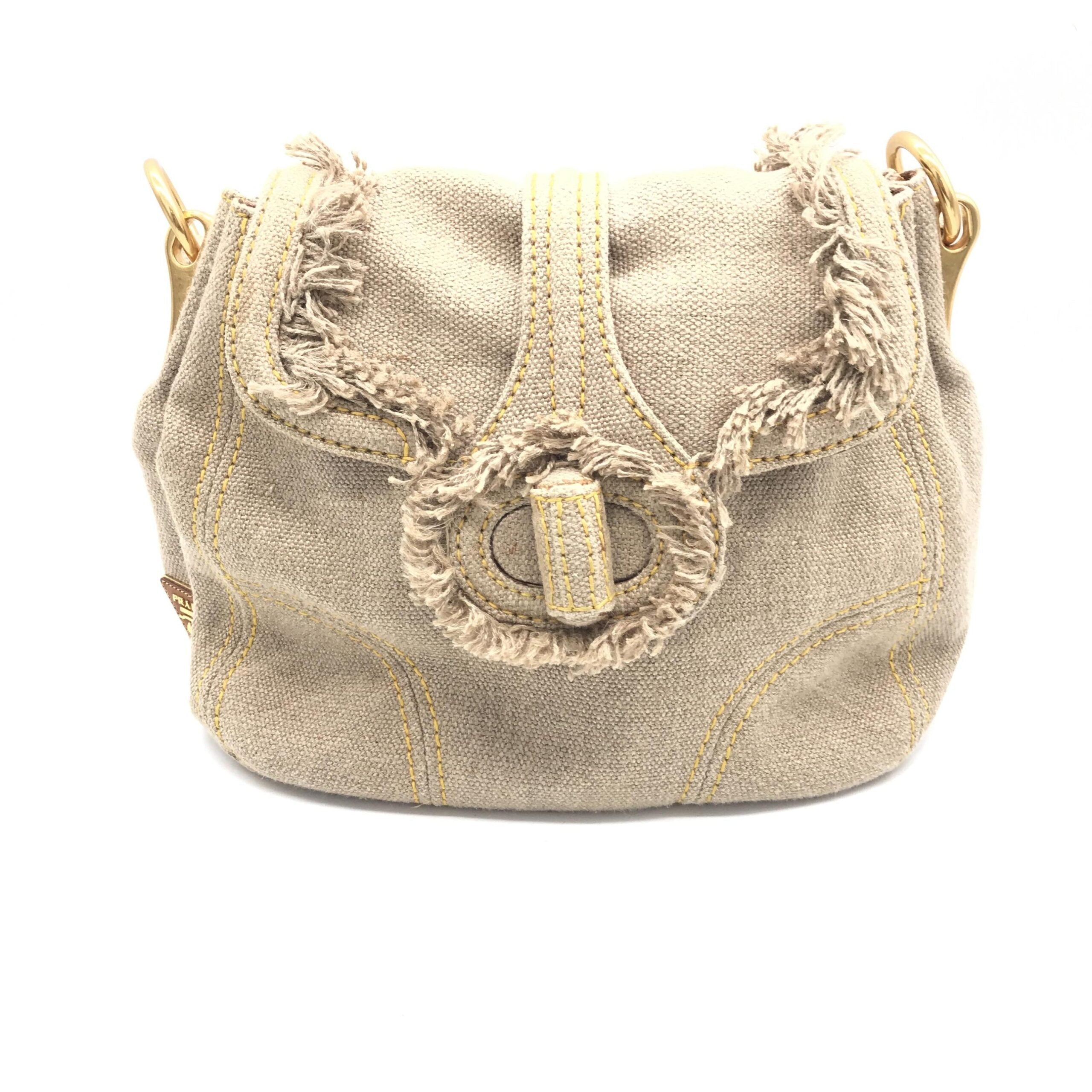 Prada Fringe Canvas Crossbody Handbag With Gold Women's Accents (Pre-Owned)