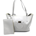 Salvatore Ferragamo Gancio City Light Grey Leather Tote Women's Bag (Pre-Owned)