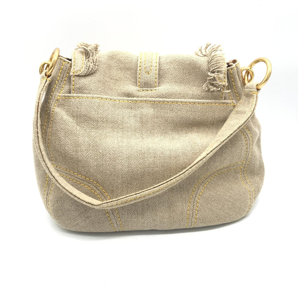 Prada Fringe Canvas Crossbody Handbag With Gold Women's Accents (Pre-Owned)