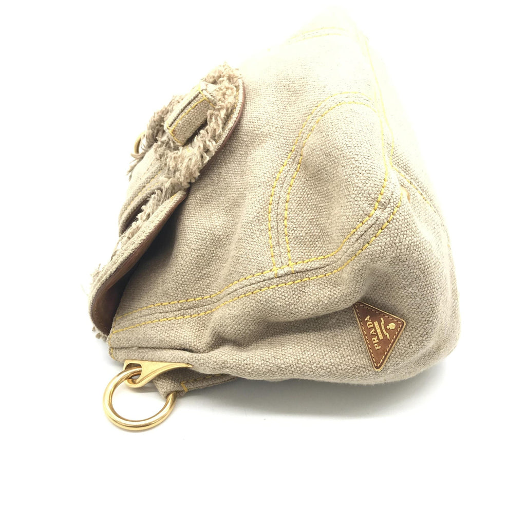 Prada Fringe Canvas Crossbody Handbag With Gold Women's Accents (Pre-Owned)
