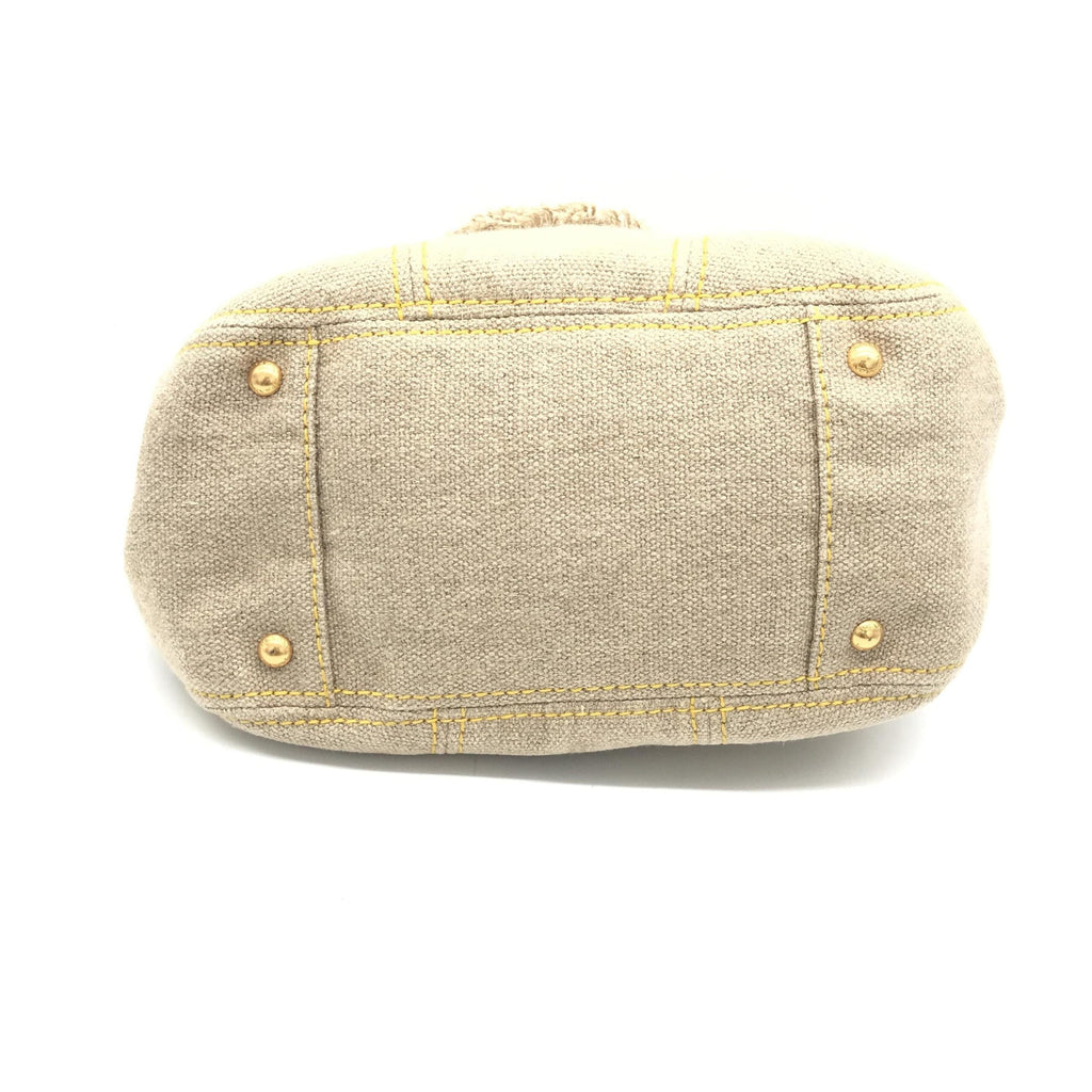 Prada Fringe Canvas Crossbody Handbag With Gold Women's Accents (Pre-Owned)