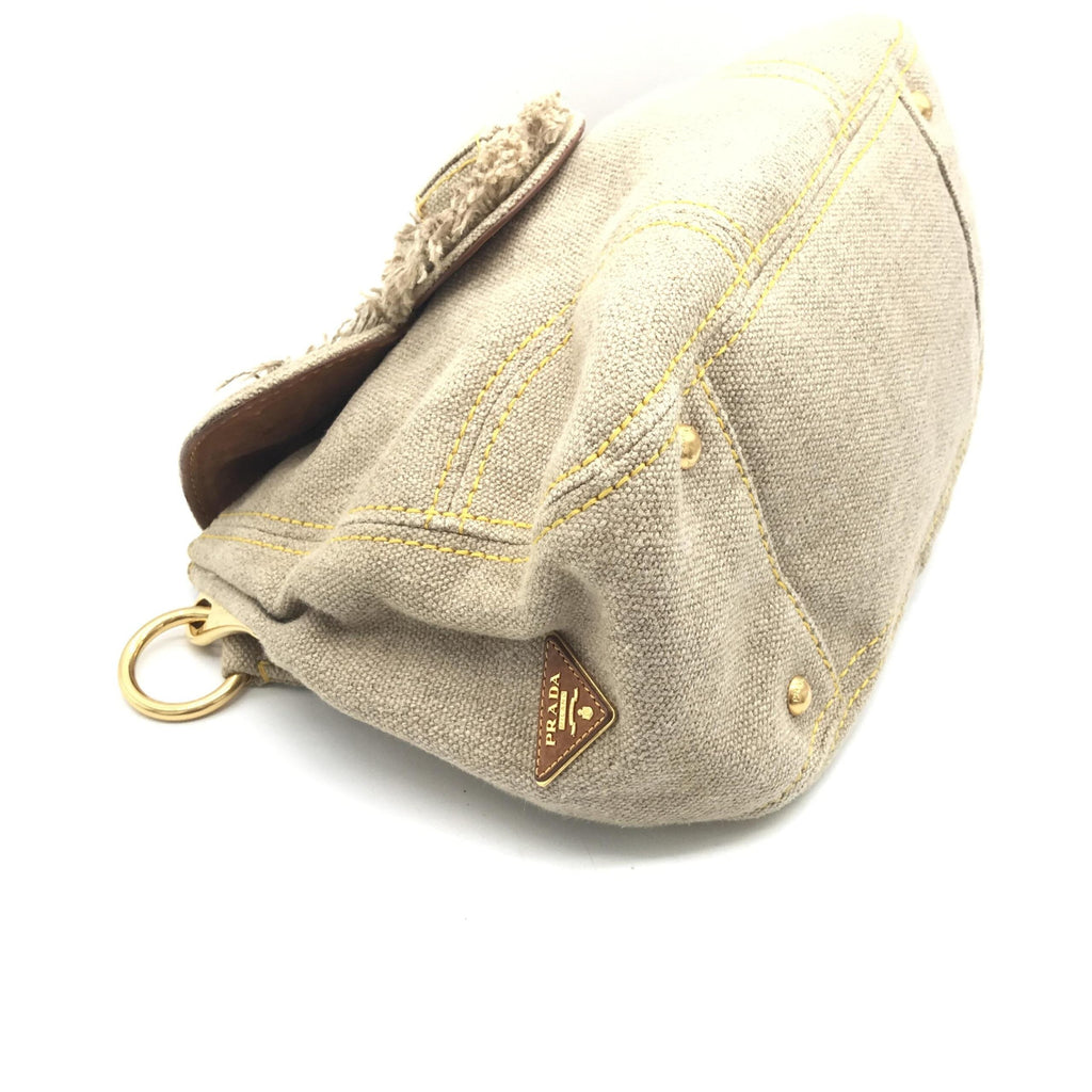 Prada Fringe Canvas Crossbody Handbag With Gold Women's Accents (Pre-Owned)