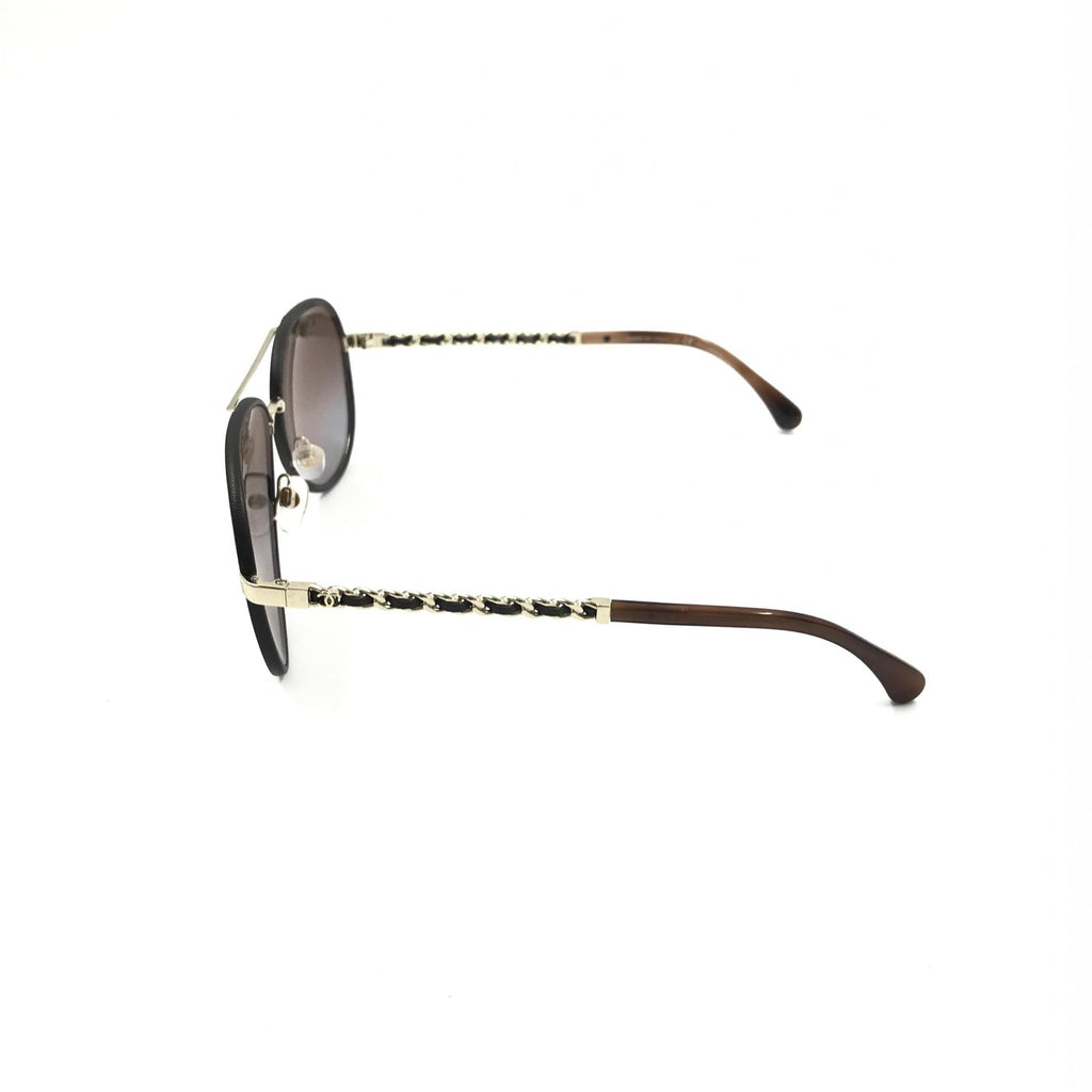 Chanel Gold And Black Polarized Aviator Women's Sunglasses (Pre-Owned)