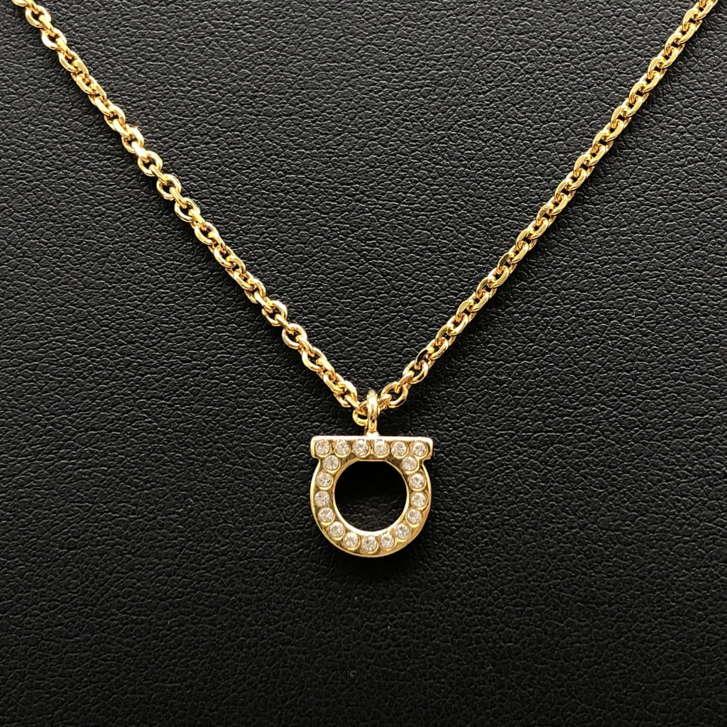 Salvatore Ferragamo Gold Gancini Crystals Pendant Women's Necklace (Pre-Owned)