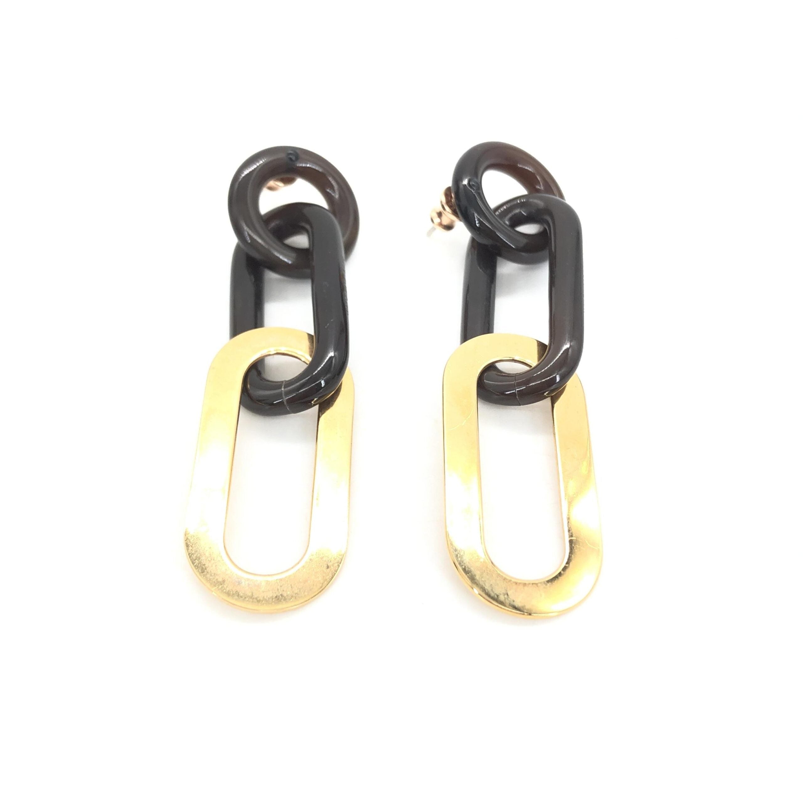 Hermès Gold Plated And Black Chain Link Women's Earrings (Pre-Owned)