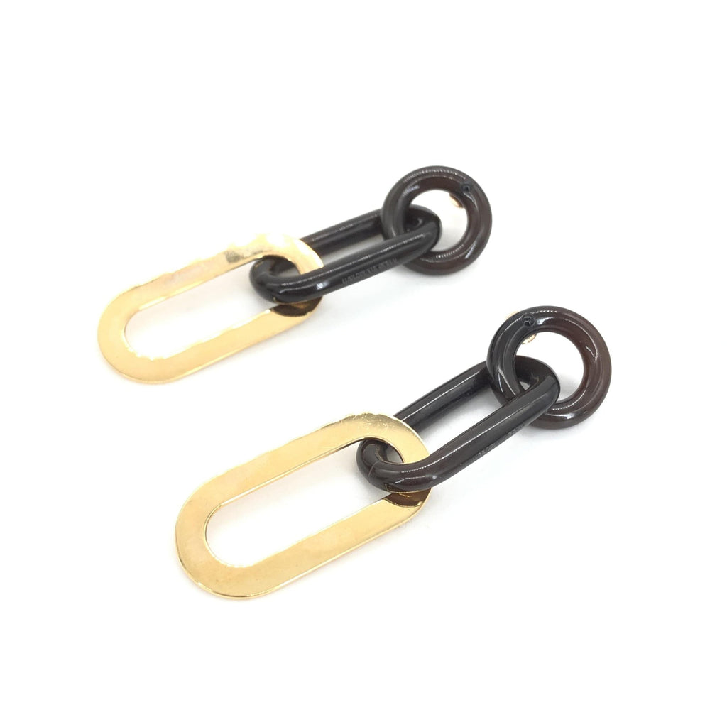 Hermès Gold Plated And Black Chain Link Women's Earrings (Pre-Owned)