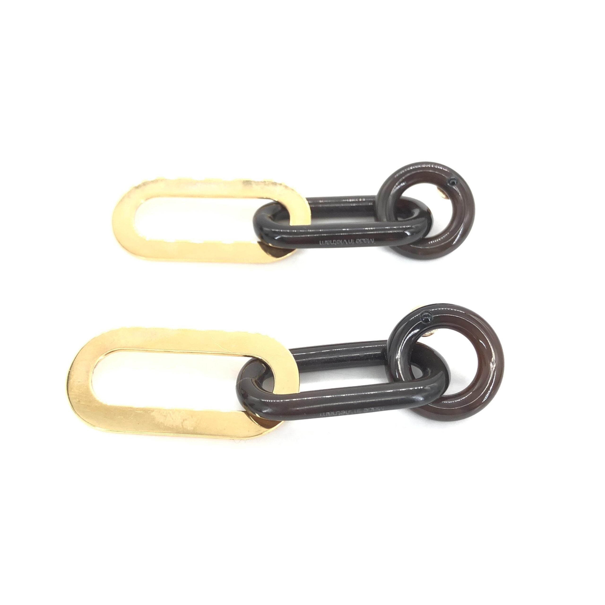 Hermès Gold Plated And Black Chain Link Women's Earrings (Pre-Owned)