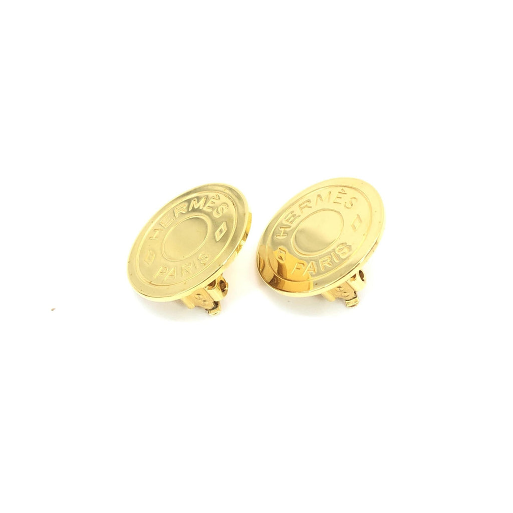 Hermès Gold Plated Button Logo Women's Clip-Ons (Pre-Owned)