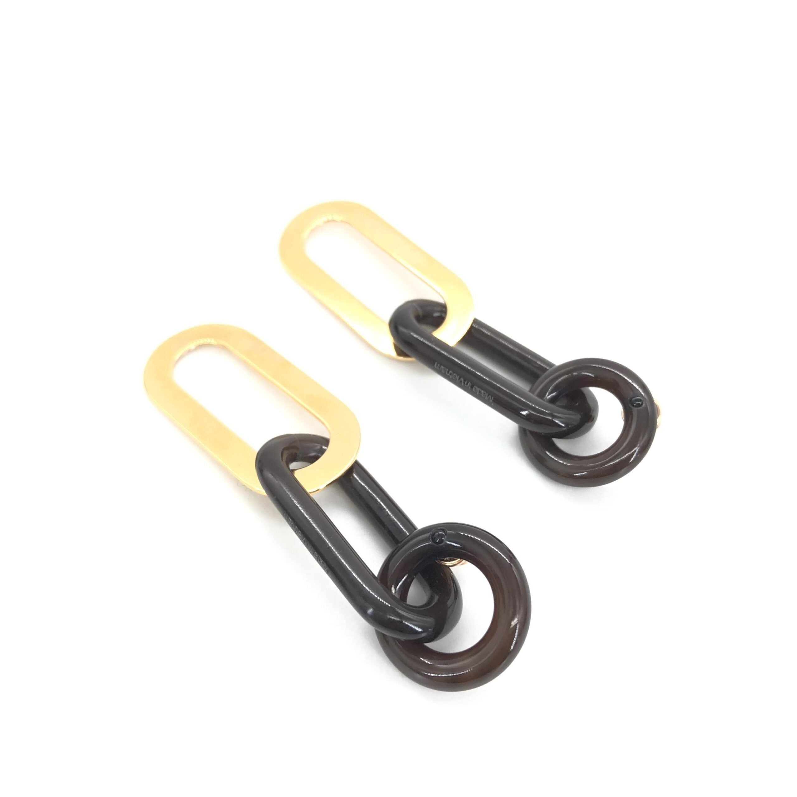 Hermès Gold Plated And Black Chain Link Women's Earrings (Pre-Owned)