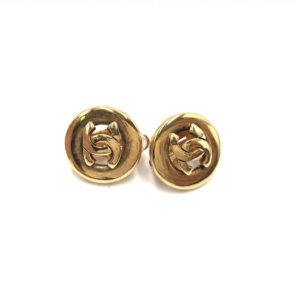 Chanel Gold Plated CC Clip-On Women's Earrings (Pre-Owned)