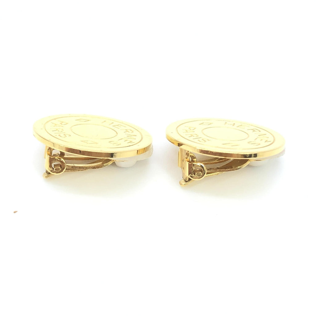 Hermès Gold Plated Button Logo Women's Clip-Ons (Pre-Owned)