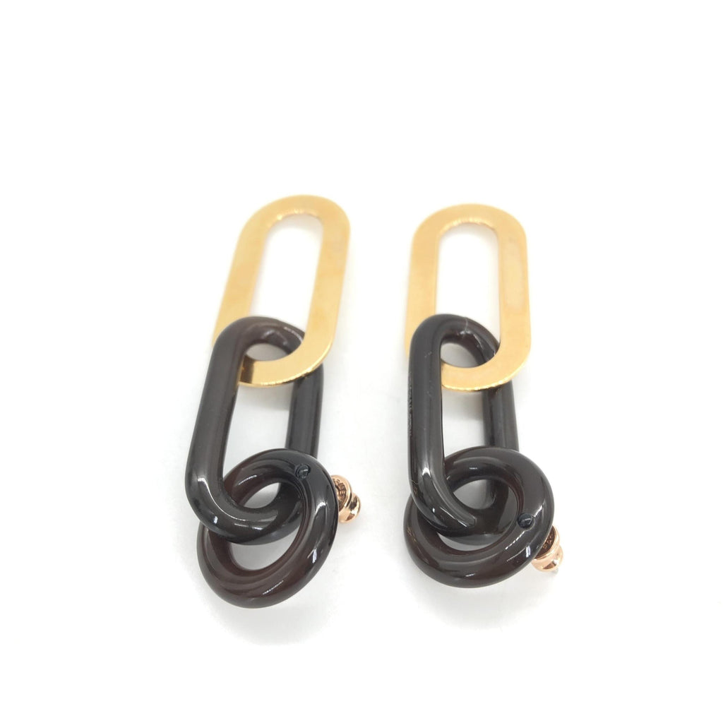Hermès Gold Plated And Black Chain Link Women's Earrings (Pre-Owned)
