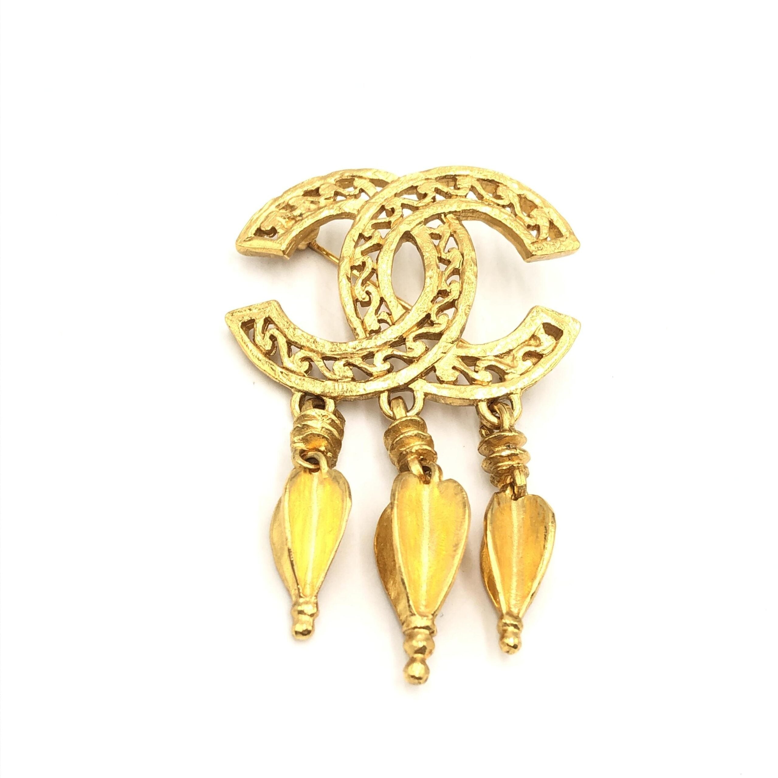 Chanel Gold Plated CC Logo Women's Brooch (Pre-Owned)