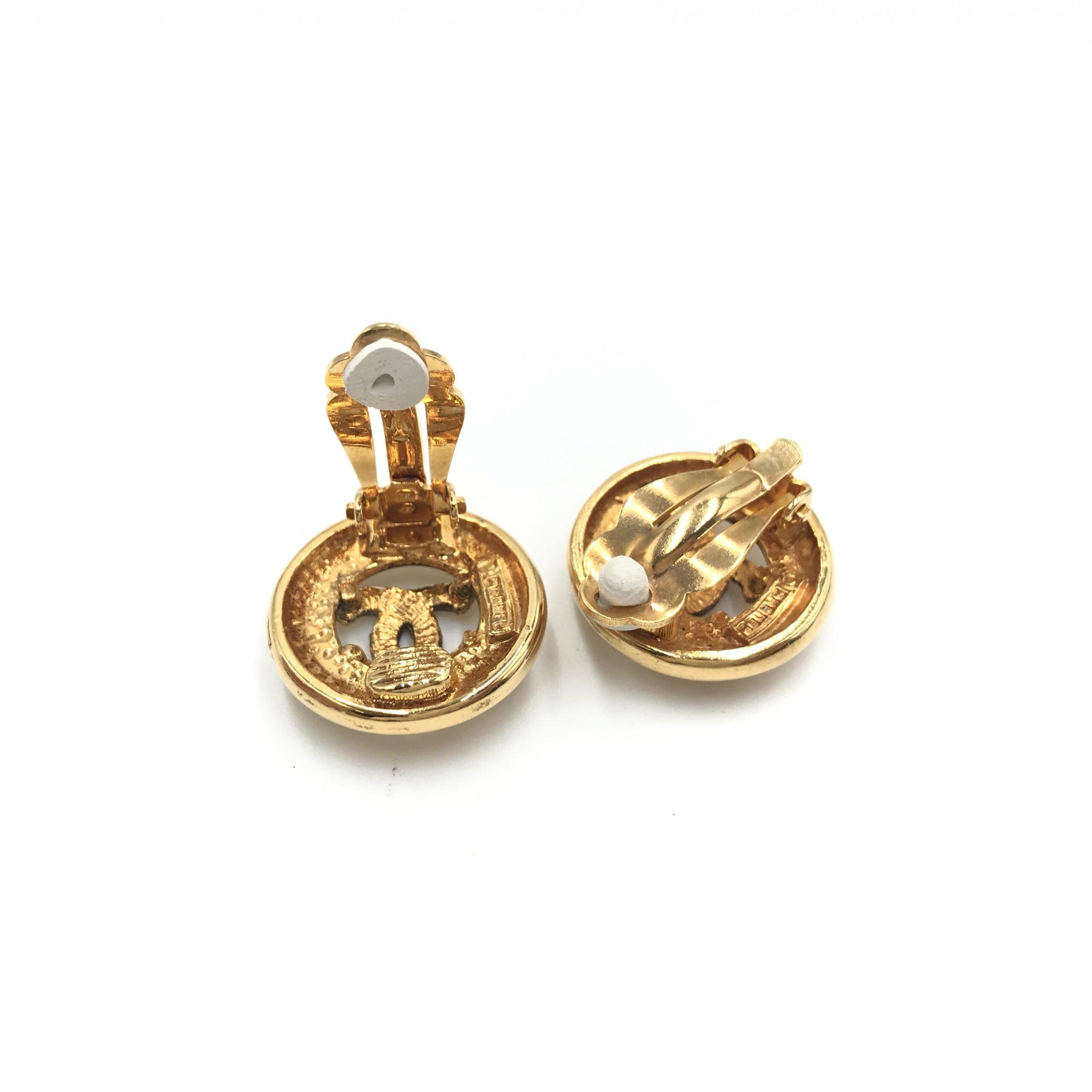 Chanel Gold Plated CC Clip-On Women's Earrings (Pre-Owned)