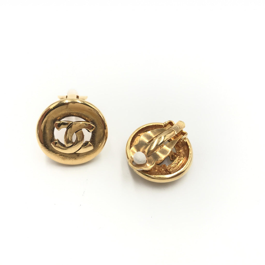 Chanel Gold Plated CC Clip-On Women's Earrings (Pre-Owned)