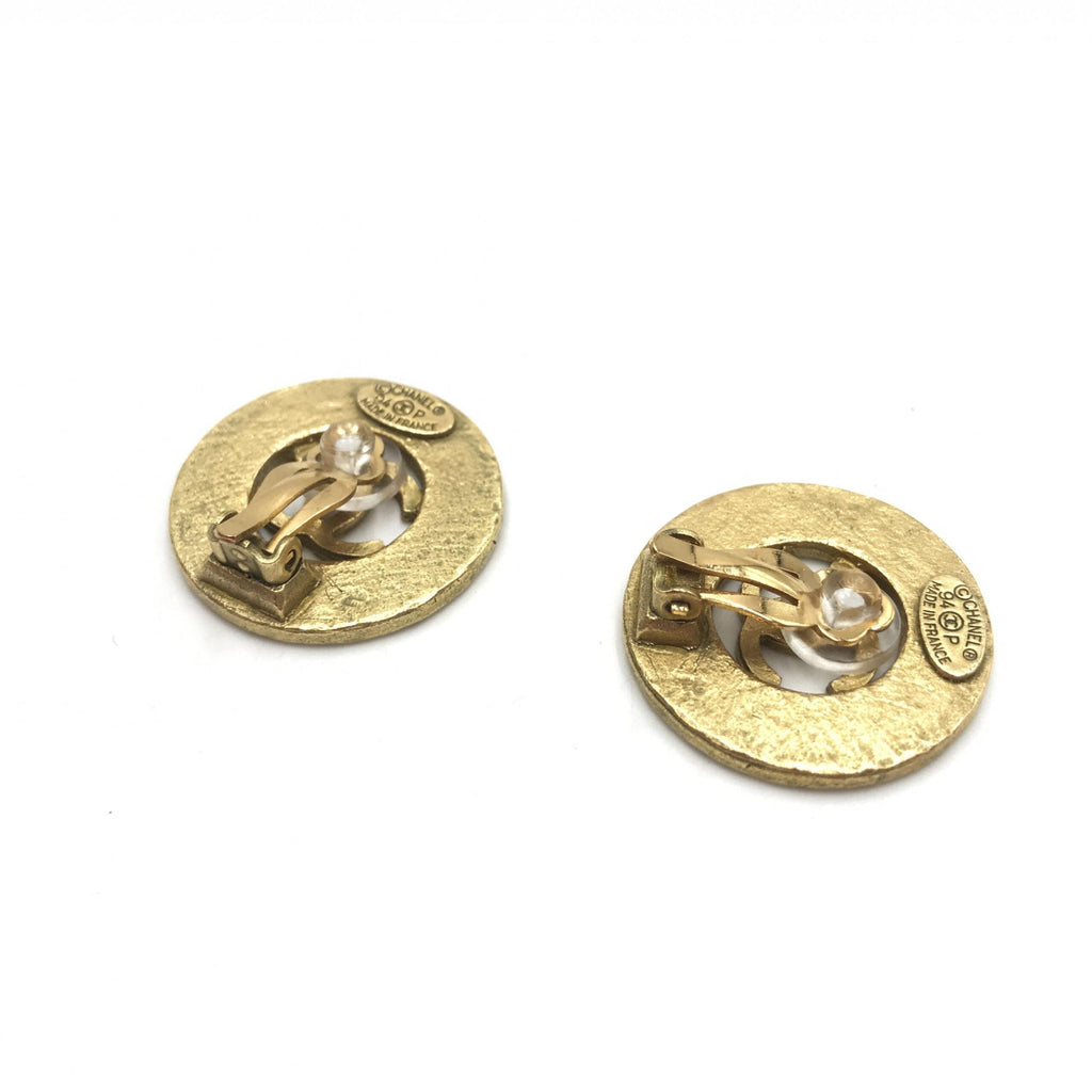 Chanel Gold Plated CC Logo Circular Women's Earrings (Pre-Owned)