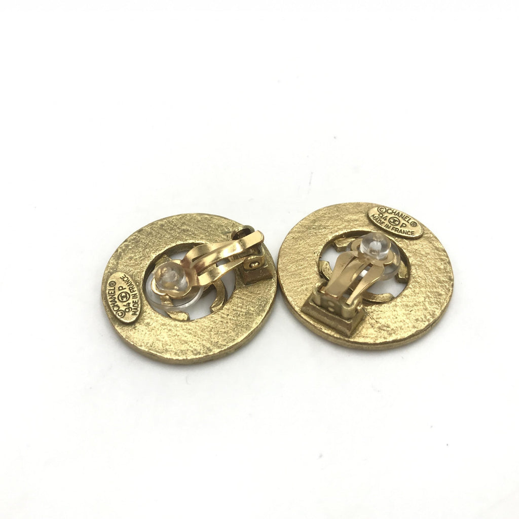 Chanel Gold Plated CC Logo Circular Women's Earrings (Pre-Owned)