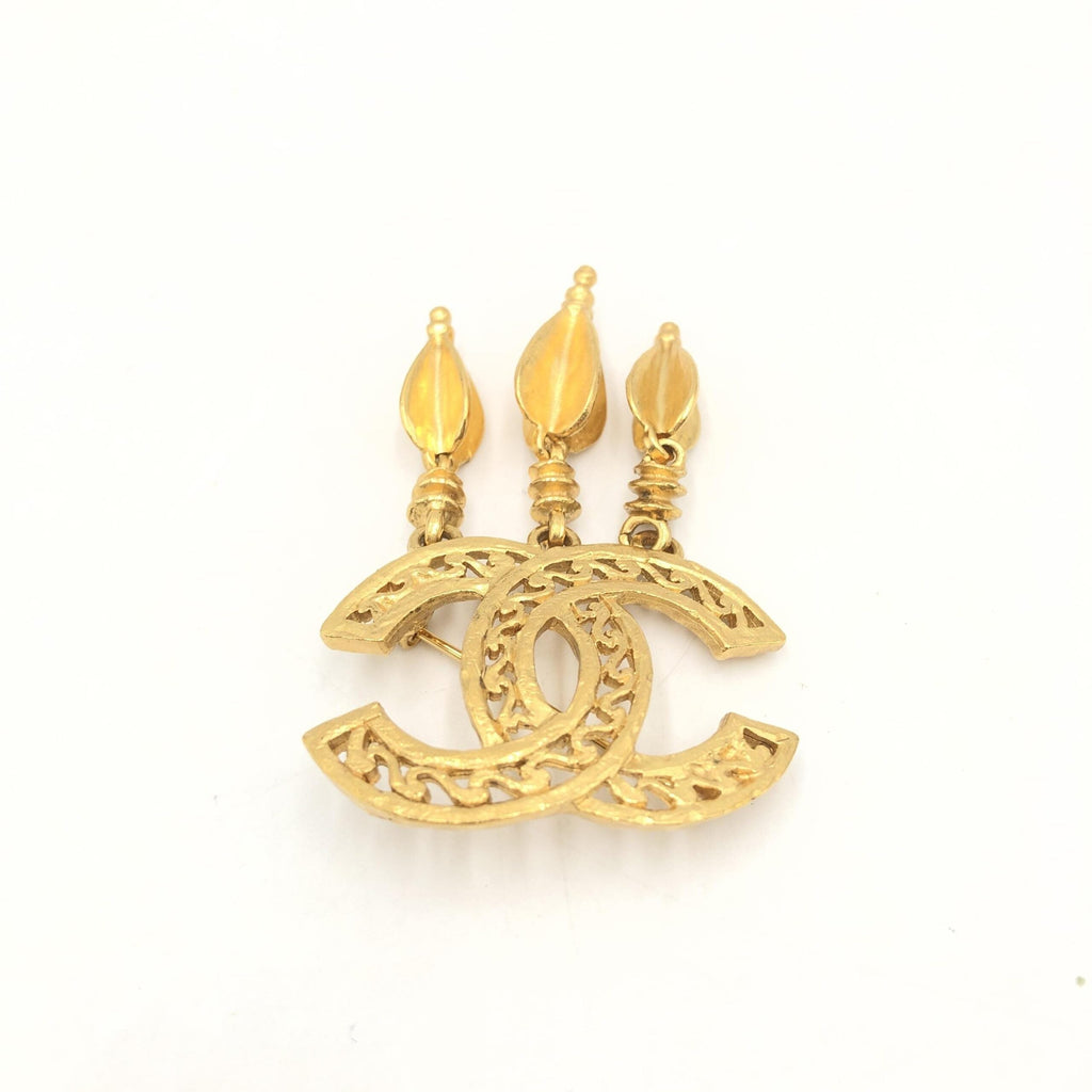Chanel Gold Plated CC Logo Women's Brooch (Pre-Owned)